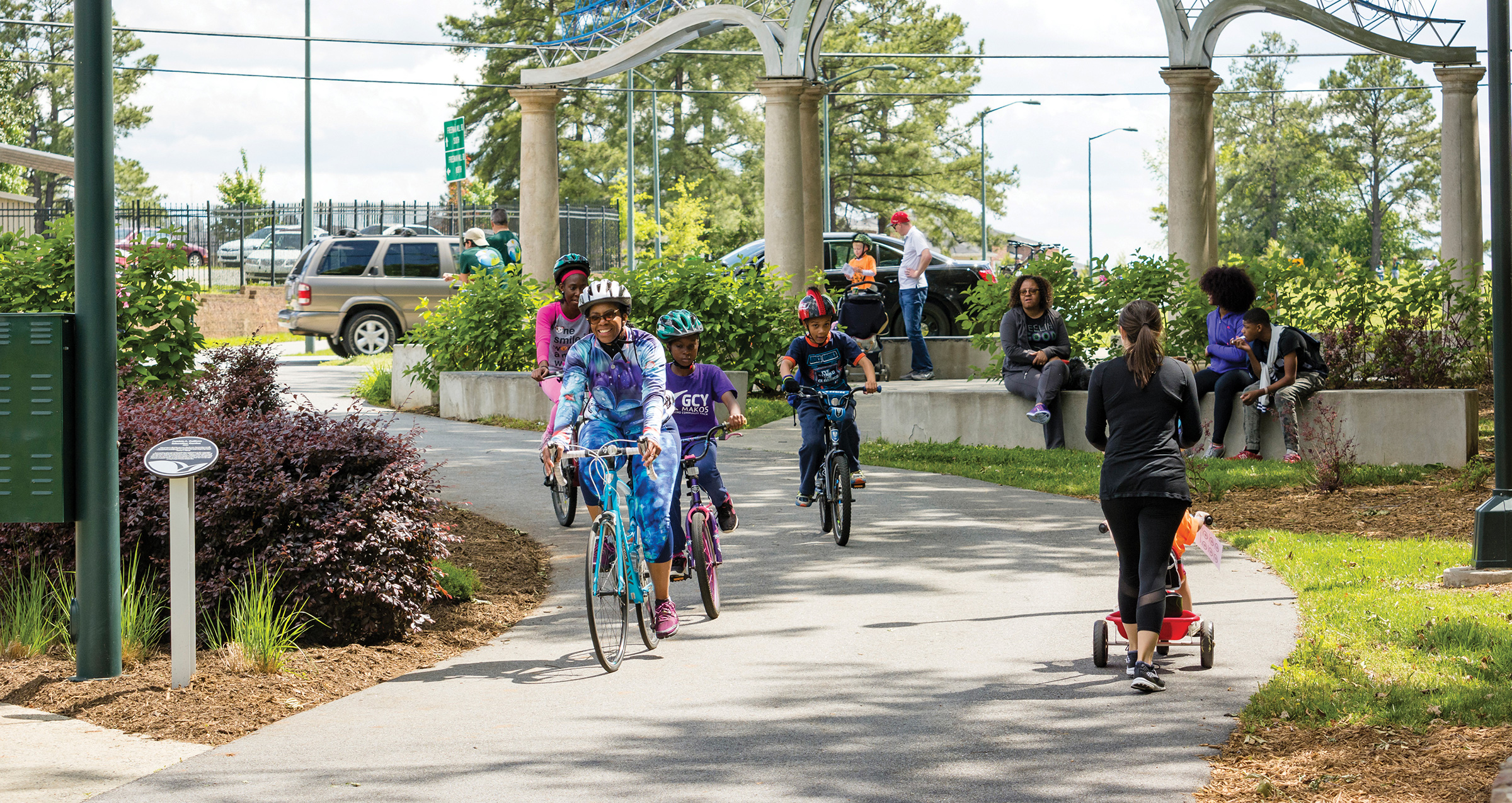 Cyclists enjoying a ride on the Greensboro Downtown Greenway