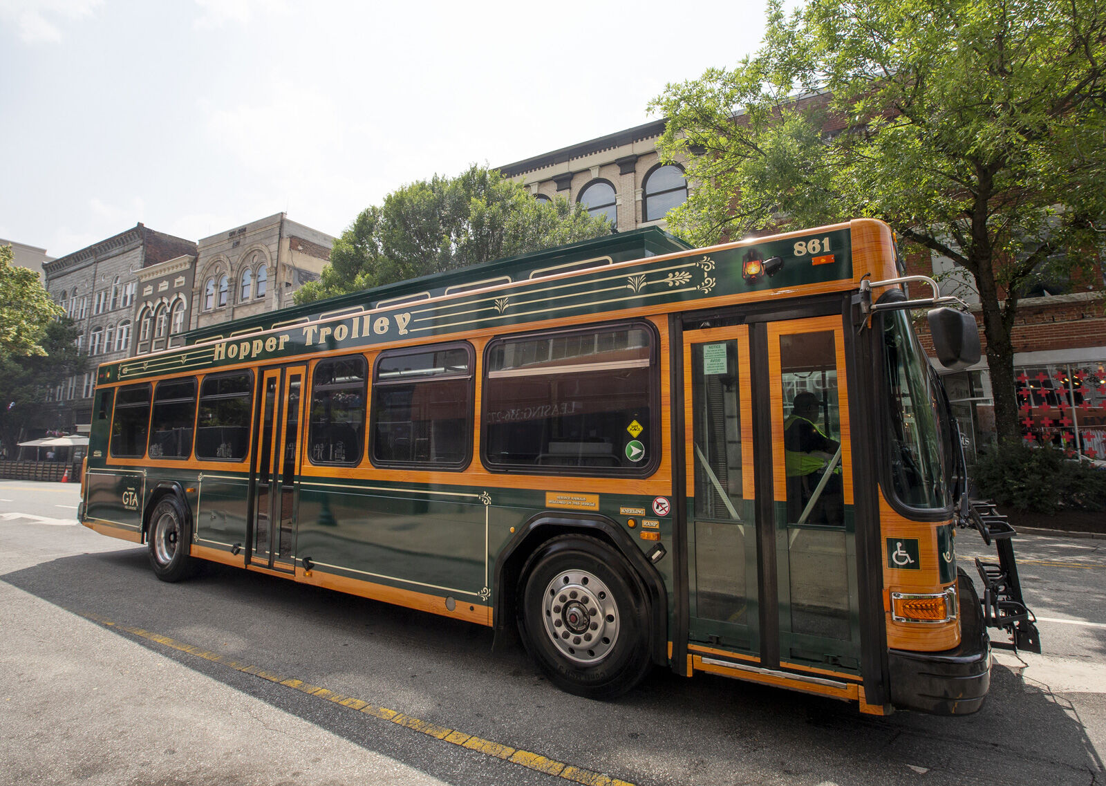 The Hopper Trolley: a fare-free bus that traverses downtown Greensboro, NC