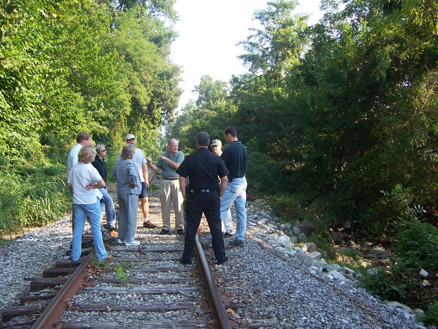 Downtown Greenway planning meeting meets on railway in 2003 in Greensboro