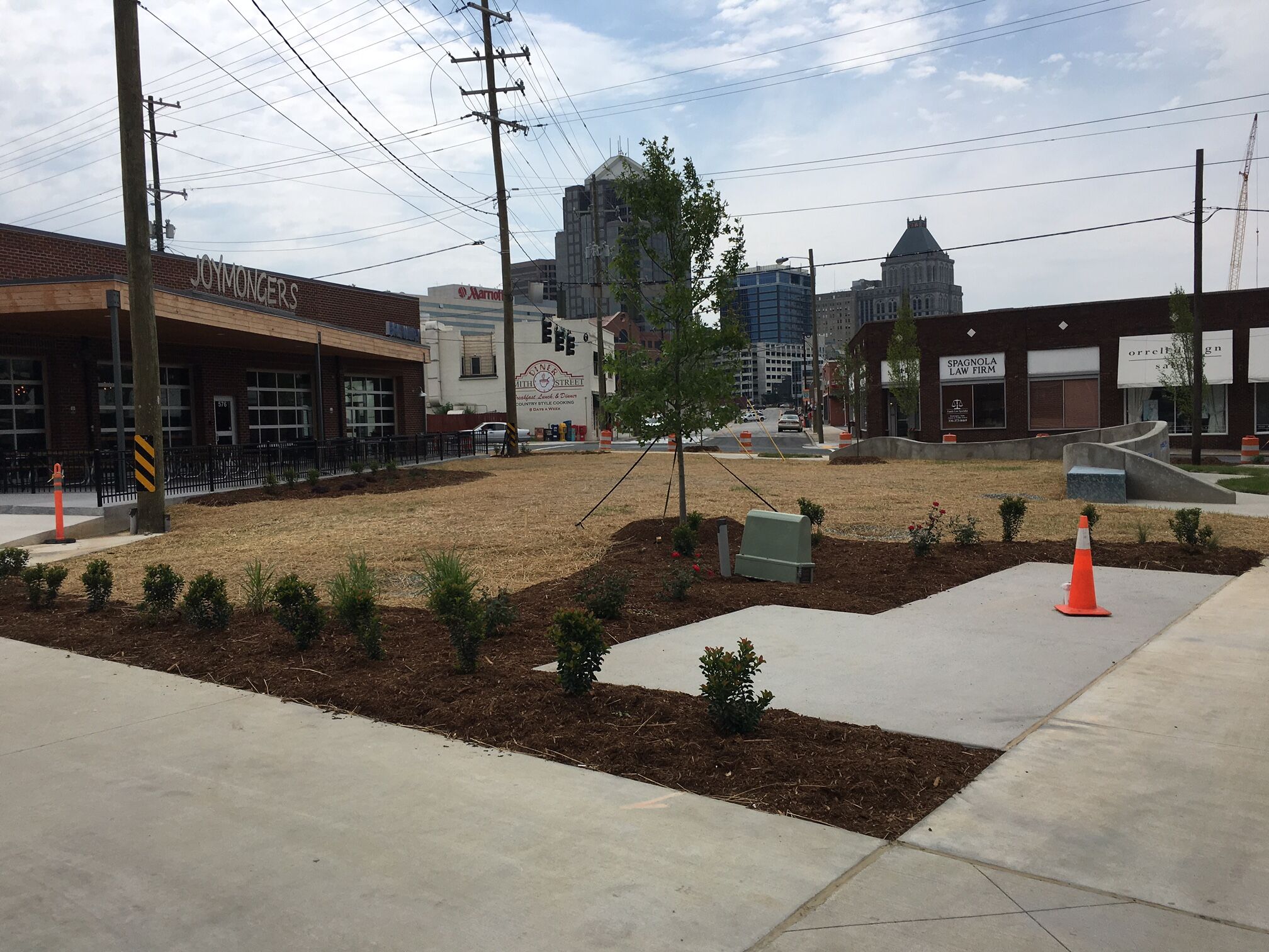 LoFi park landscaping outside Joymongers bar in Greensboro, NC