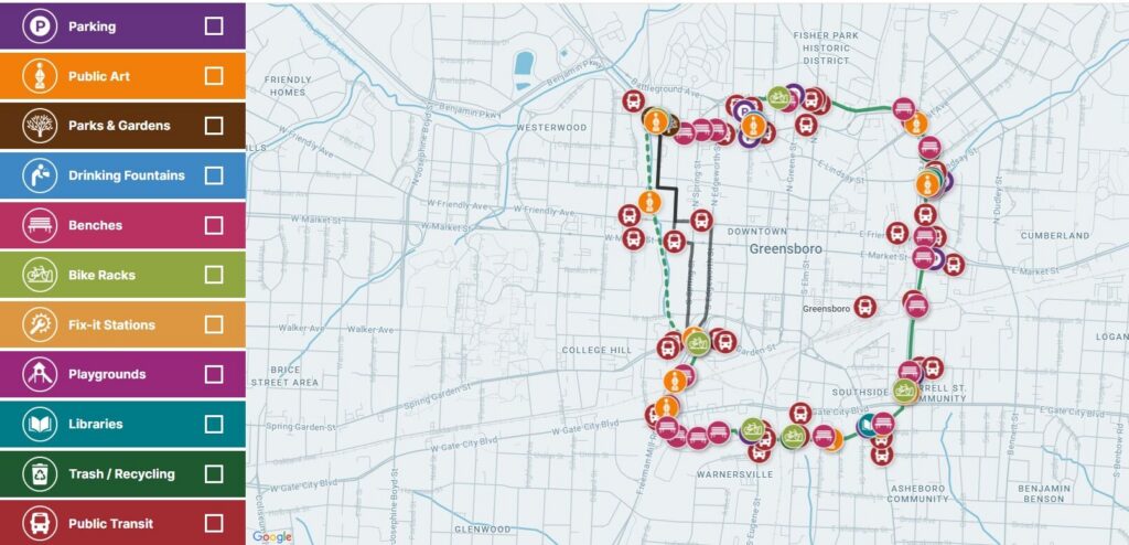 Interactive map section of the new Downtown Greenway website