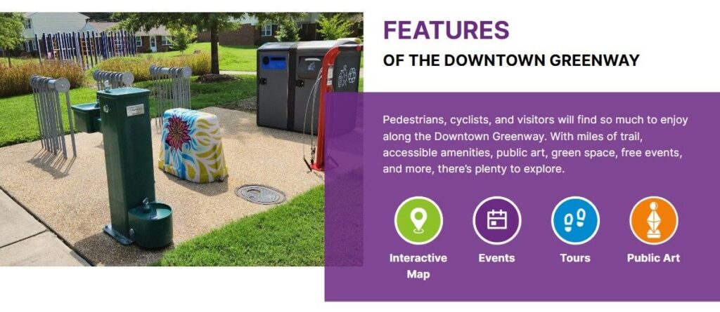 Features section of the new Downtown Greenway website